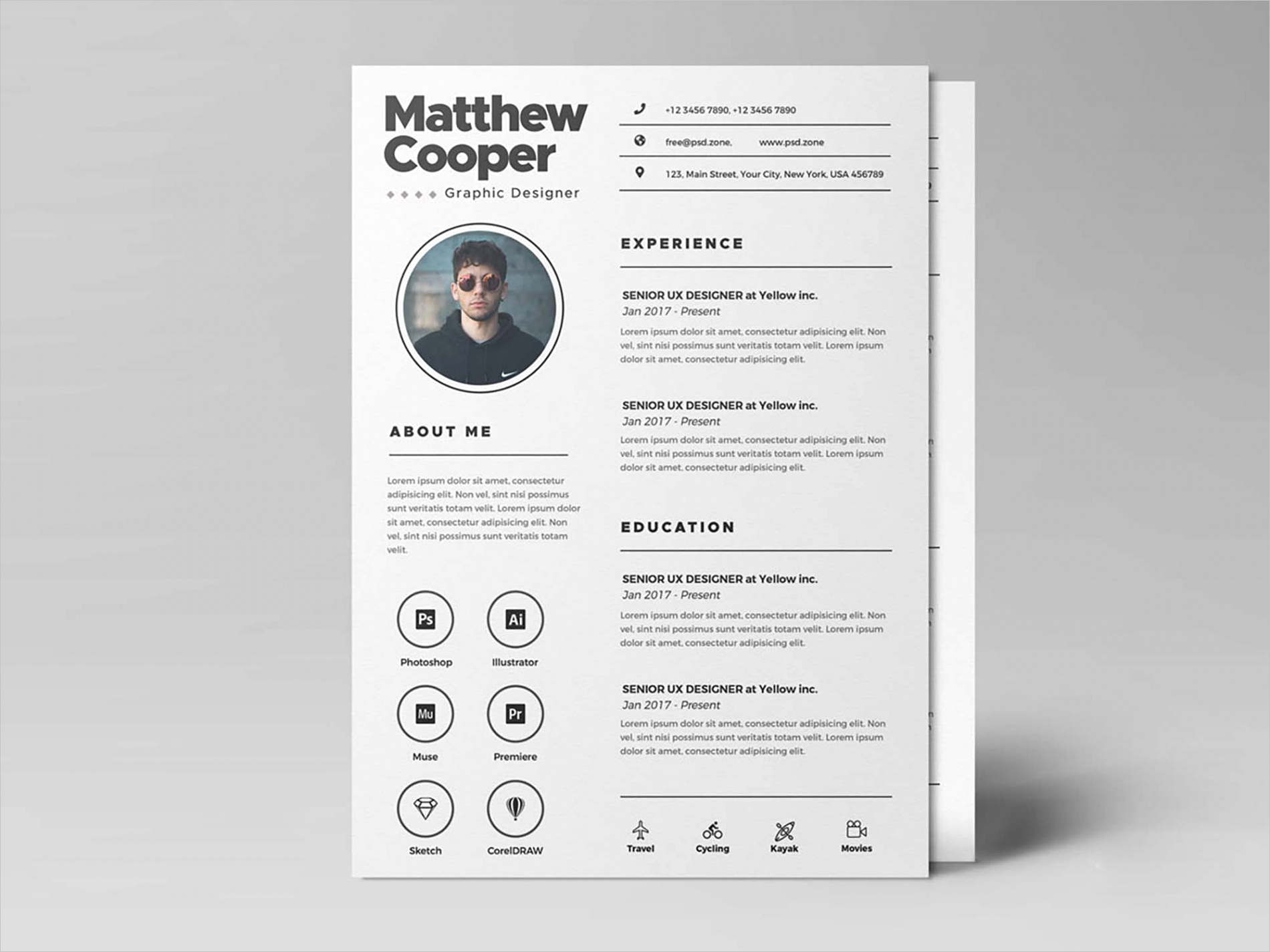 free clean resume template psd