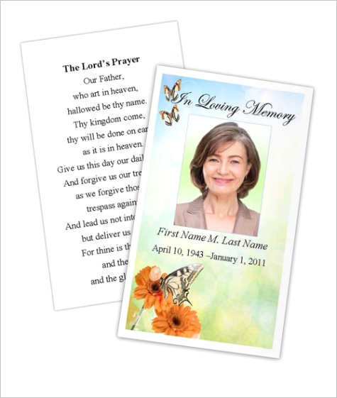 beautiful butterfly memorial prayer card template