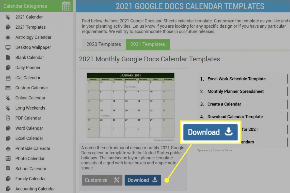 use a calendar template in google docs