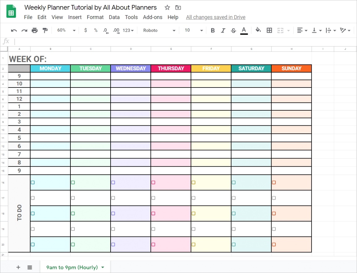 how to make a weekly planner using google sheets free online tool