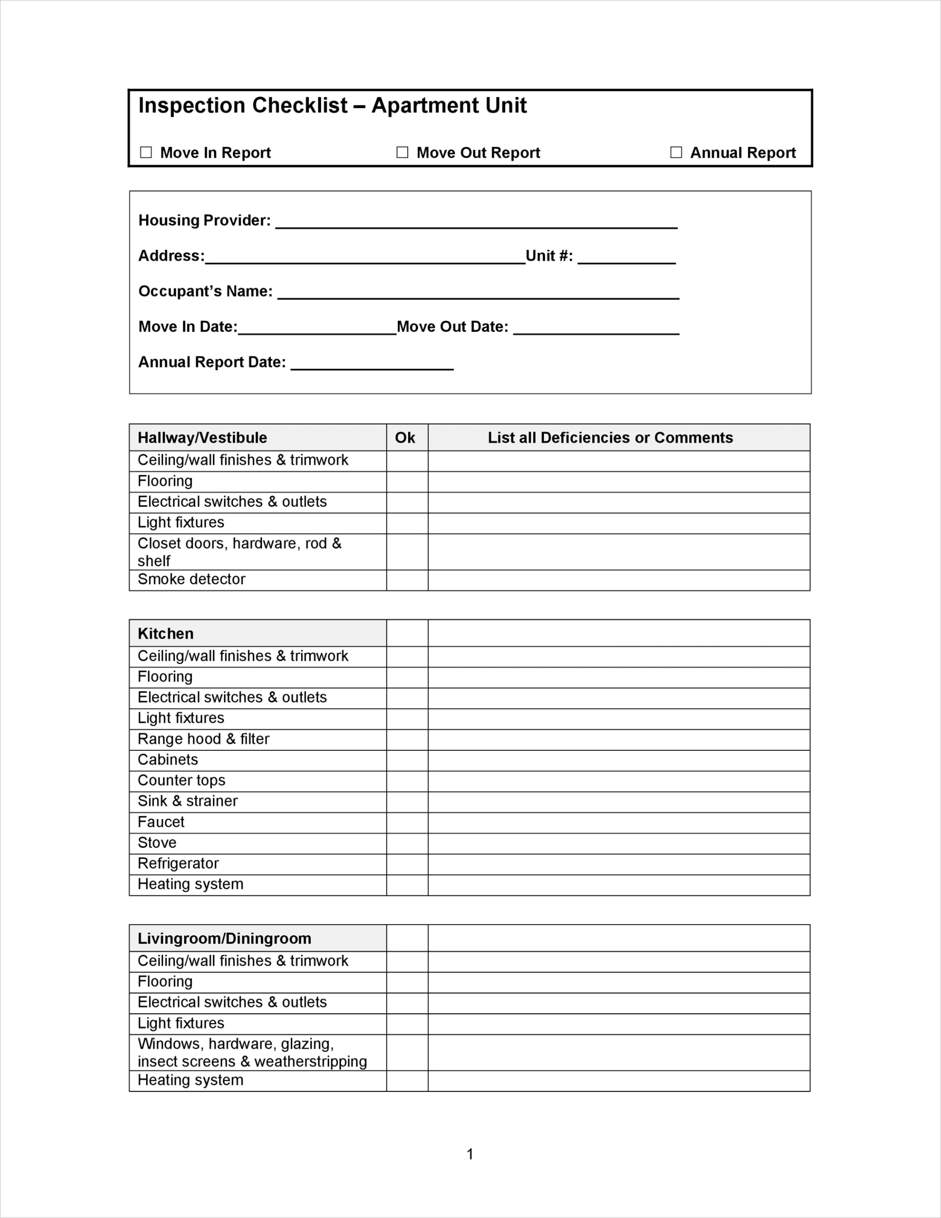 apartment move in checklist templateml