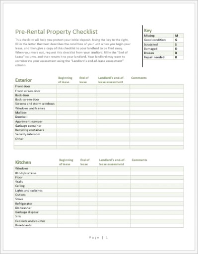 pre rental property checklist