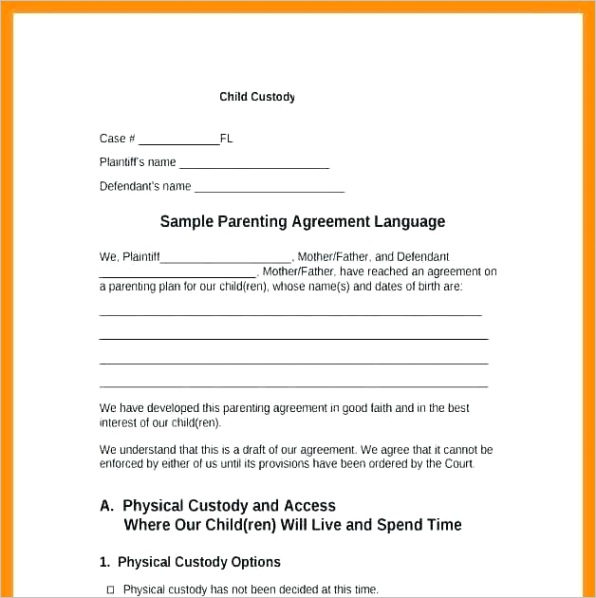 sample child custody agreement forml
