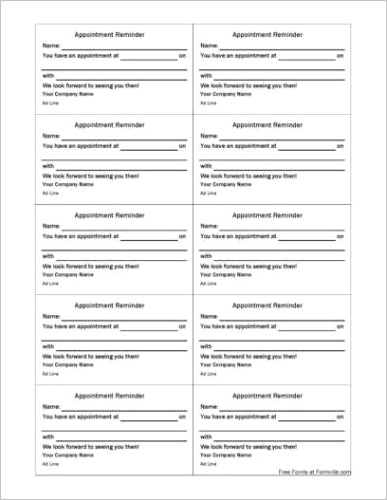 F186 Appointment Reminder Card with Staff Name and Guides