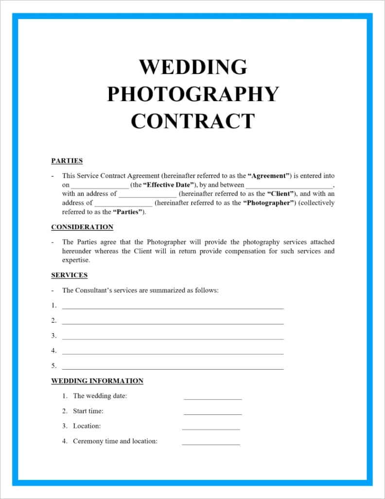wedding photography contract template