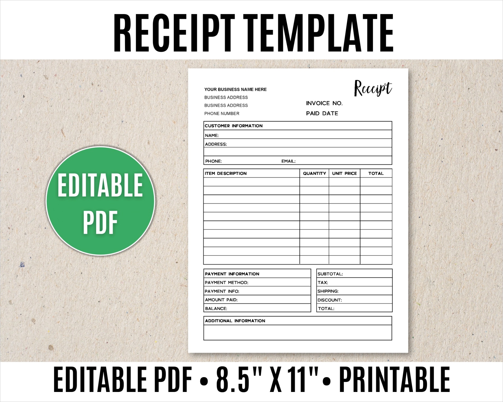 receipt template editable printable
