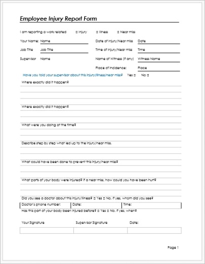 employee injury report form