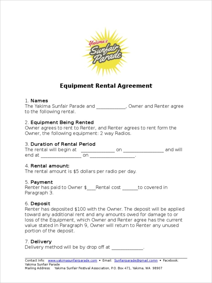 sunfair equipment rental agreement