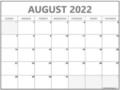 August Calendar Template 2022