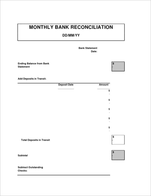 bank reconciliation monthly bank reconciliation