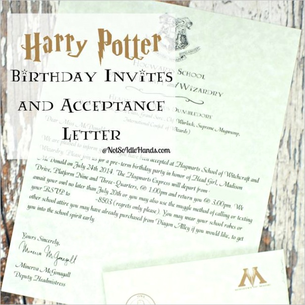 harry potter birthday invitations and authentic acceptance letter
