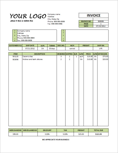 mercial invoice template