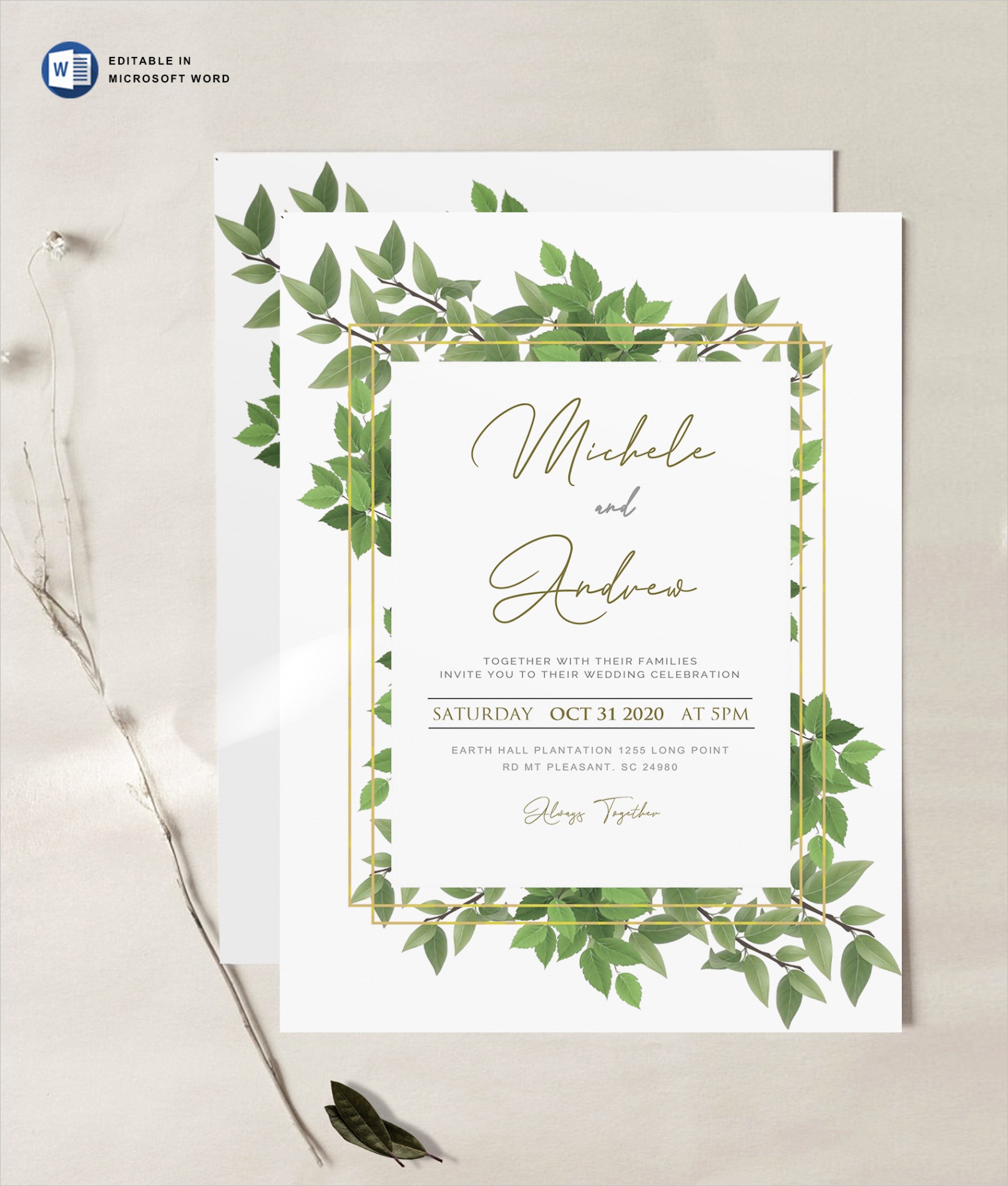 microsoft word printable wedding invitation template easy editable templatesave and print anywhere 2