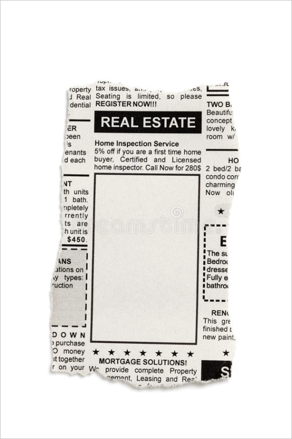 stock image real estate ad fake classified newspaper concept image