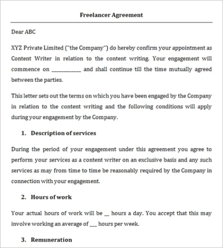 sample format for a freelance contract