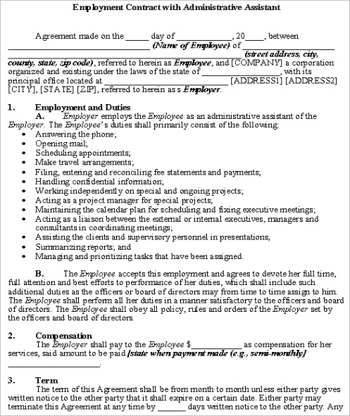 Employment Contract with Administrative Assistant 1691ml