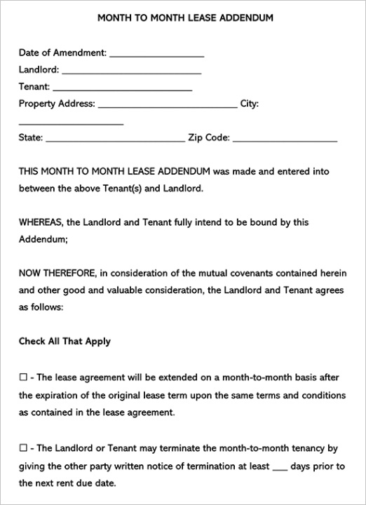 month to month lease addendum templates