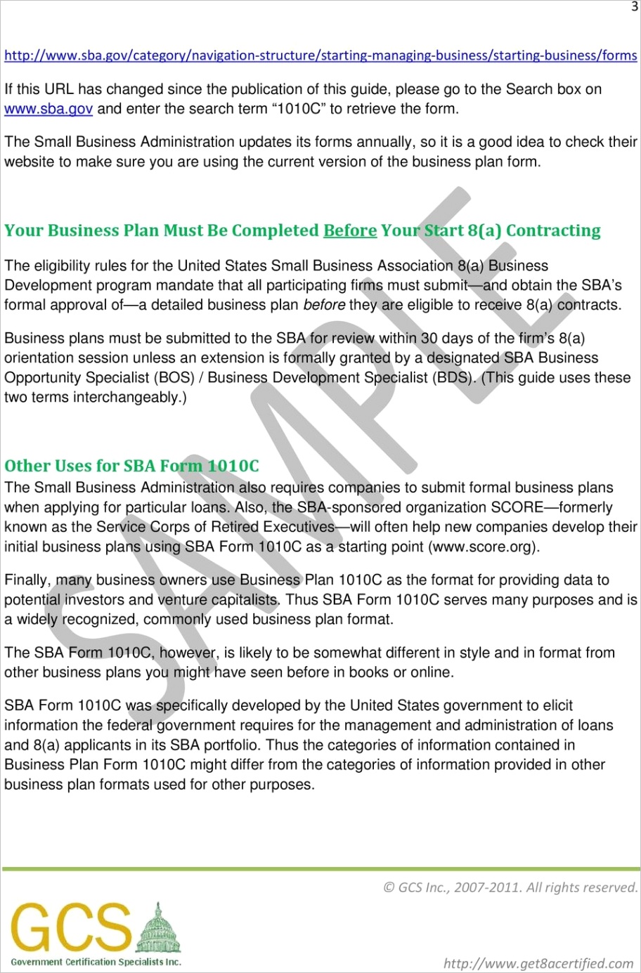 Small business administration sba business plan instruction guide for sba form 1010c