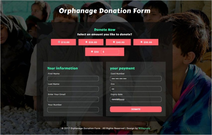 orphanage donation form responsive wid template