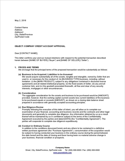 letter of intent to purchase a business