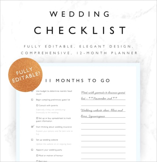 editable wedding checklist 12 month