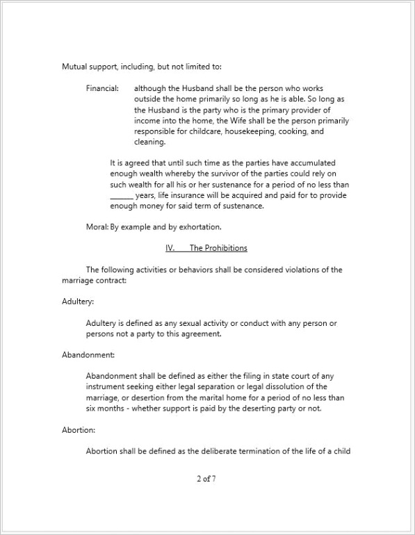 marriage or marital agreement template